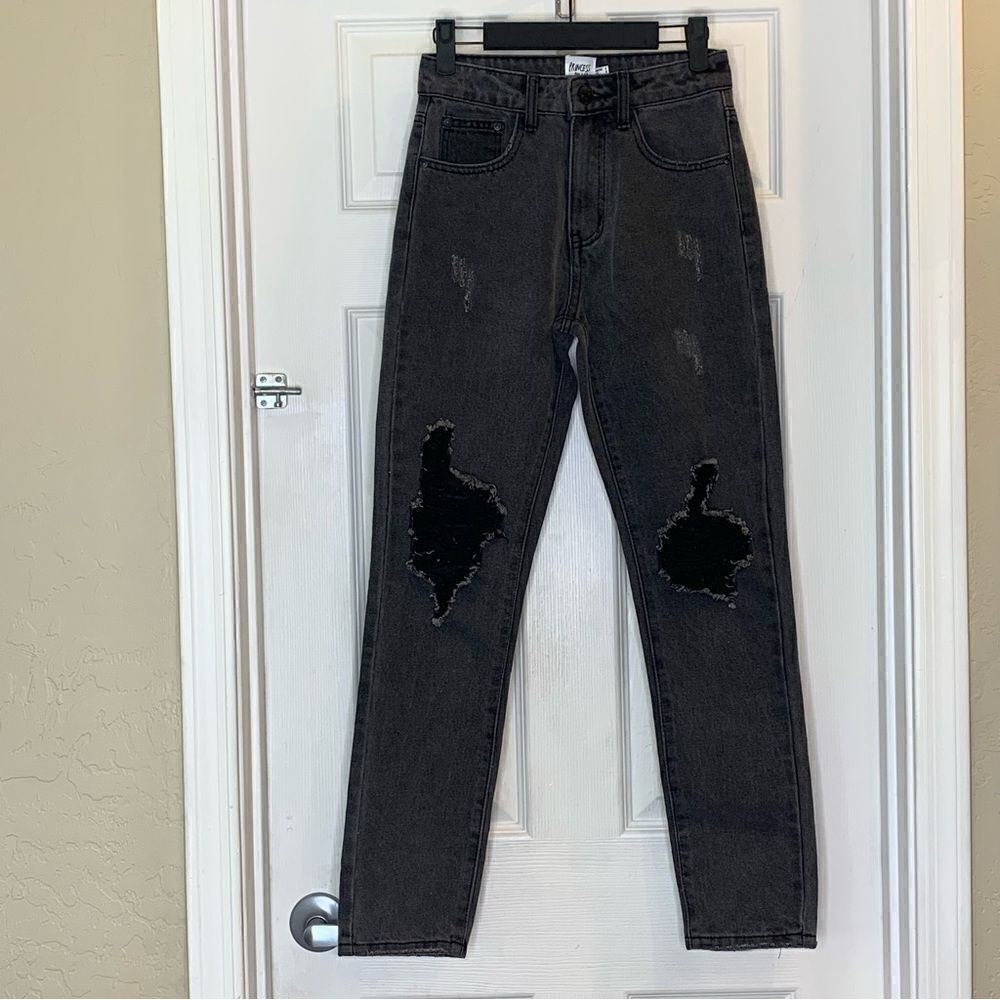 Princess Polly Distressed Busted Knees Black Jeans Size 0